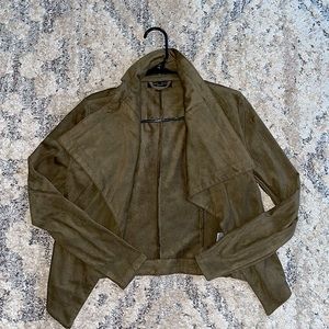 Women’s suede cropped jacket in olive green